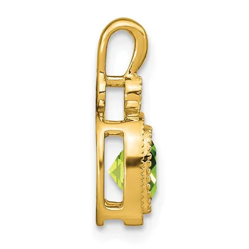 14k Cushion Peridot and Diamond Pendant with Milgrain Accent