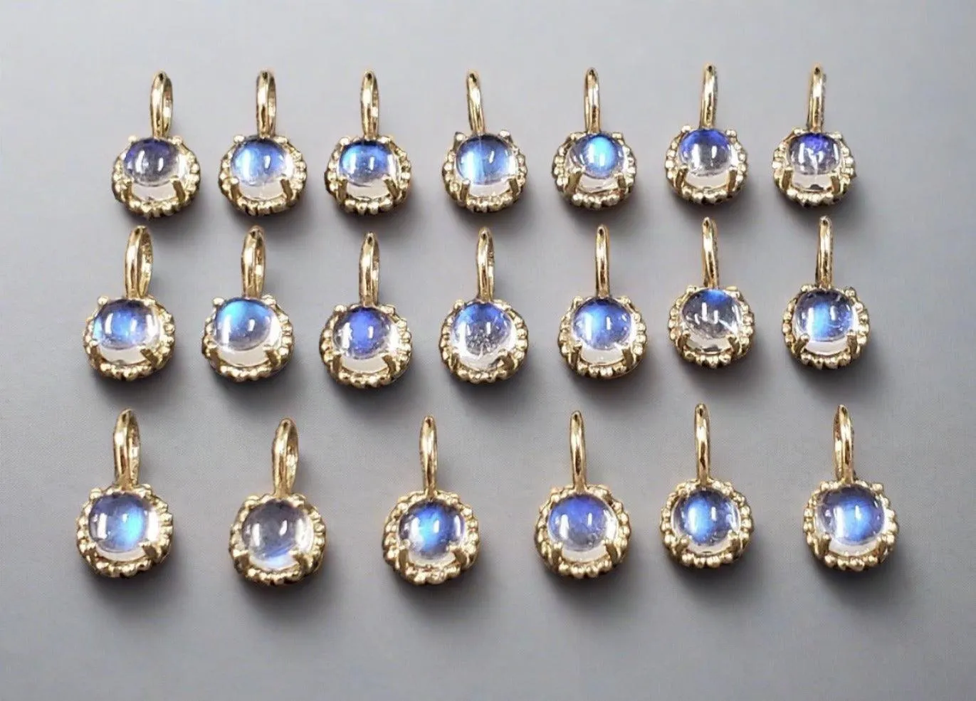 14k Gold 4 mm Round Rainbow Moonstone Charm
