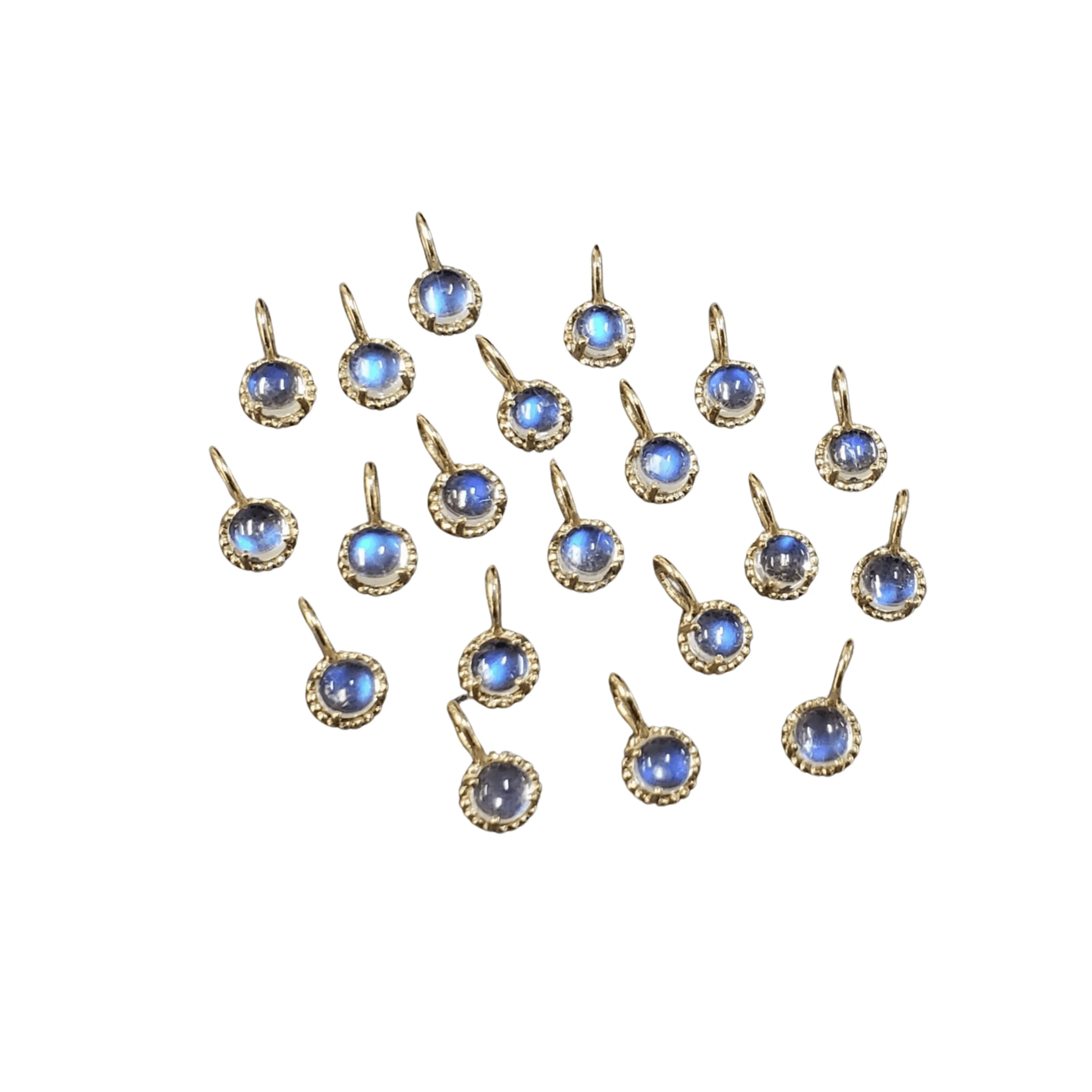 14k Gold 4 mm Round Rainbow Moonstone Charm