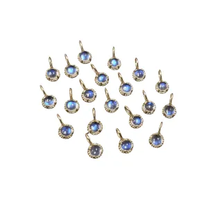 14k Gold 4 mm Round Rainbow Moonstone Charm