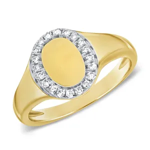 14k Gold & Diamond Oval Pinky Ring - 0.10ct