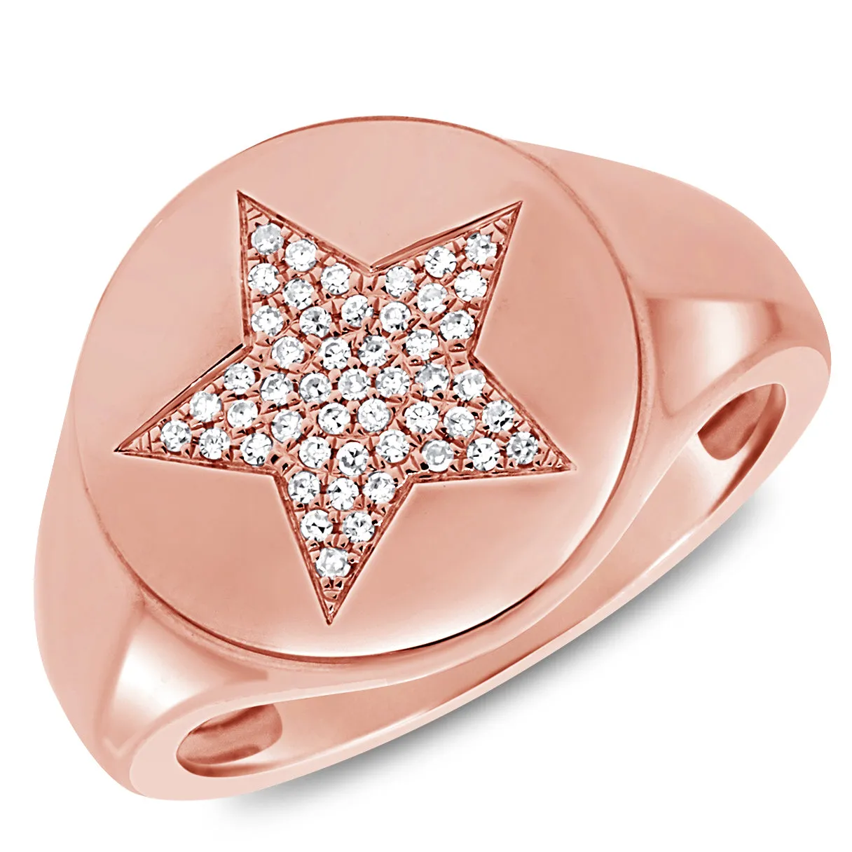 14K Gold & Diamond Star Signet Ring - 0.12ct