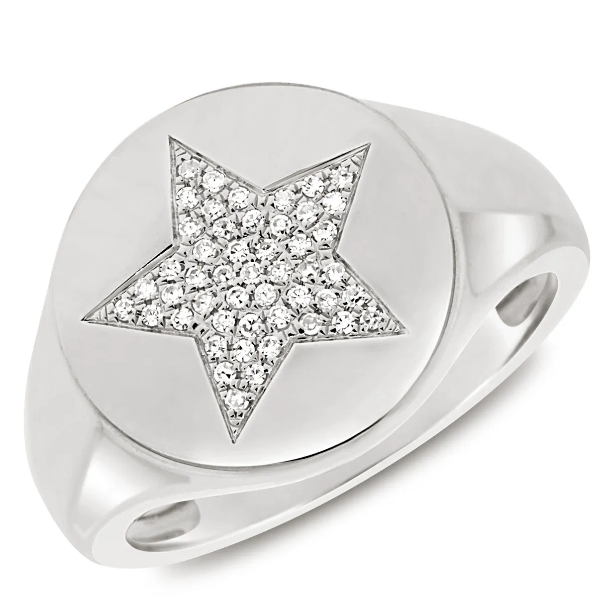 14K Gold & Diamond Star Signet Ring - 0.12ct