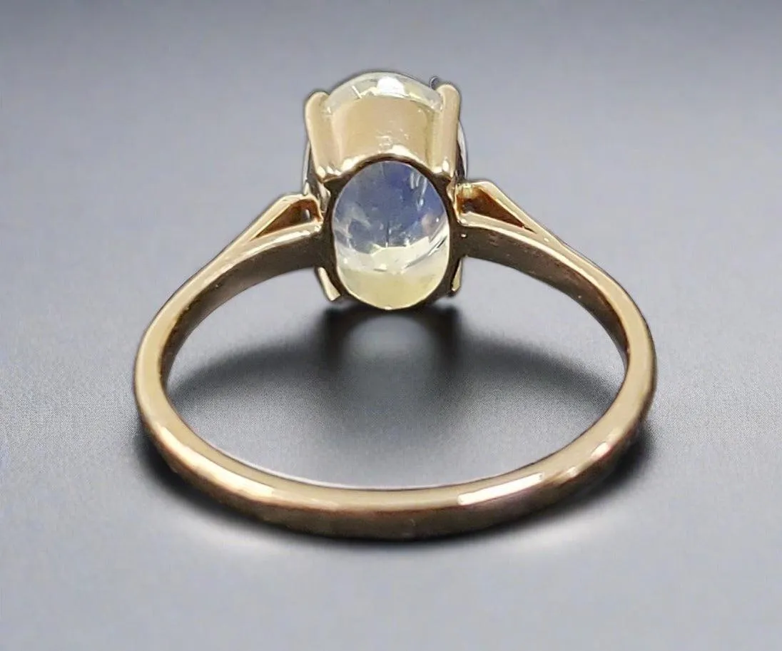 14k Gold Blue Flash Rainbow Moonstone Ring