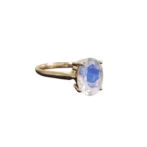 14k Gold Blue Flash Rainbow Moonstone Ring