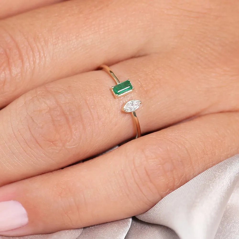 14K Gold Emerald and Diamond Cuff Ring