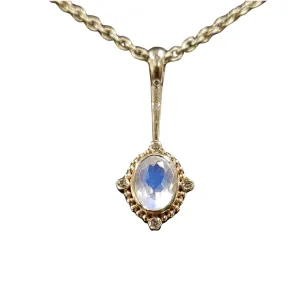 14k Gold Rainbow Moonstone & Diamond Pendulum Pendant