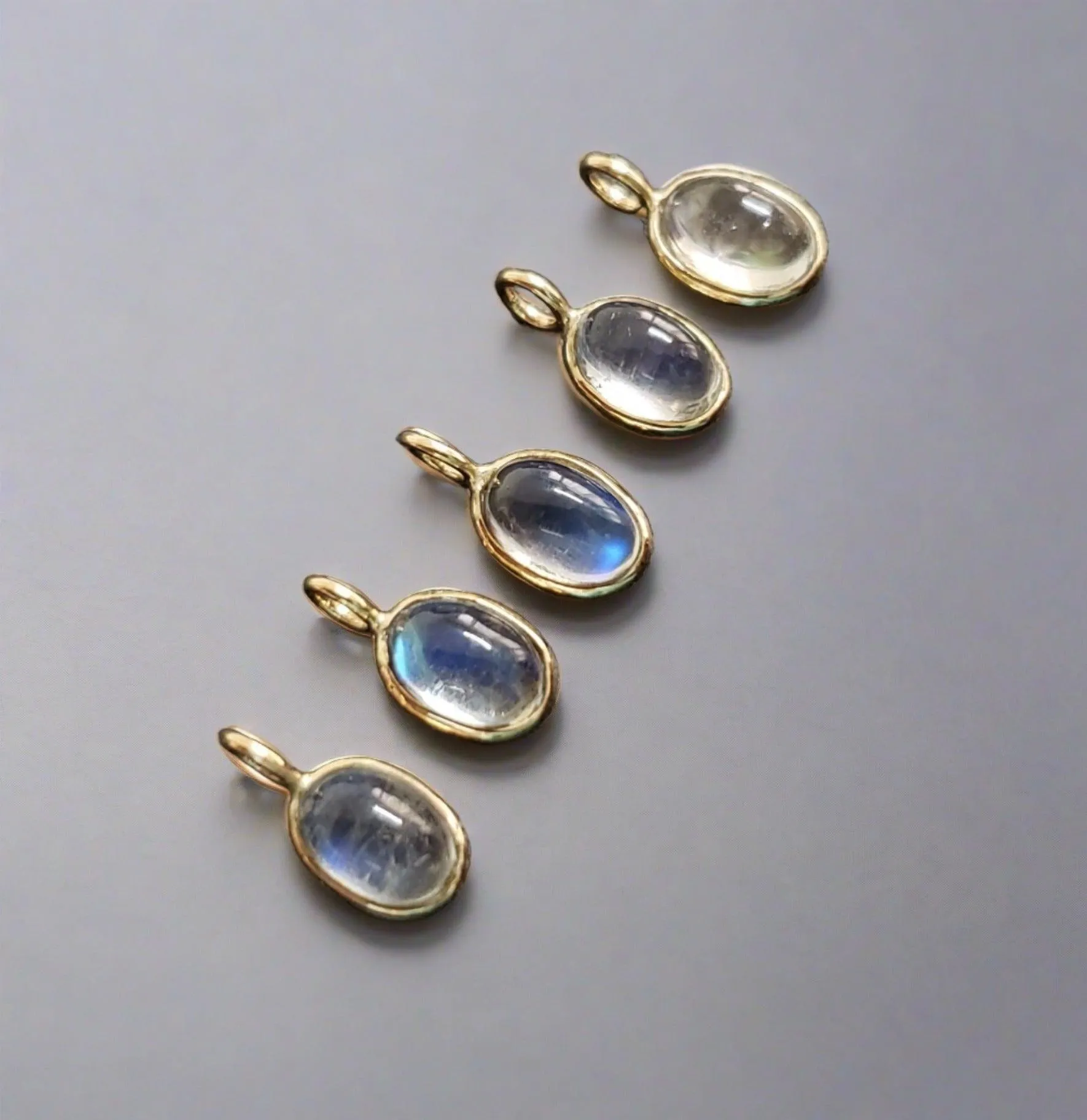 14k Gold Rainbow Moonstone Charm