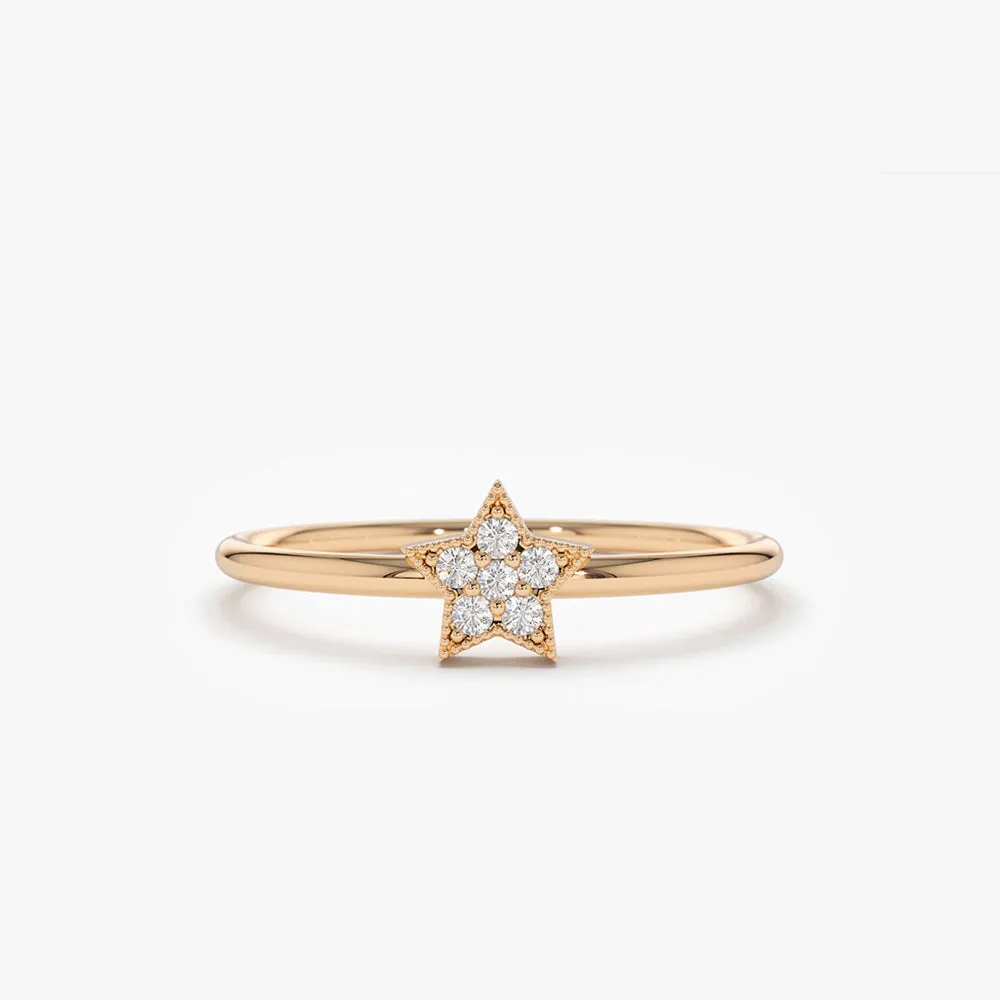 14K Gold Star Shaped Diamond Ring