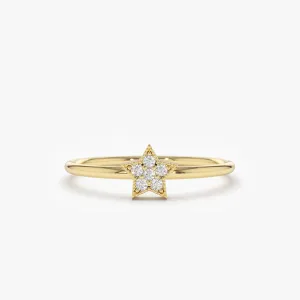 14K Gold Star Shaped Diamond Ring