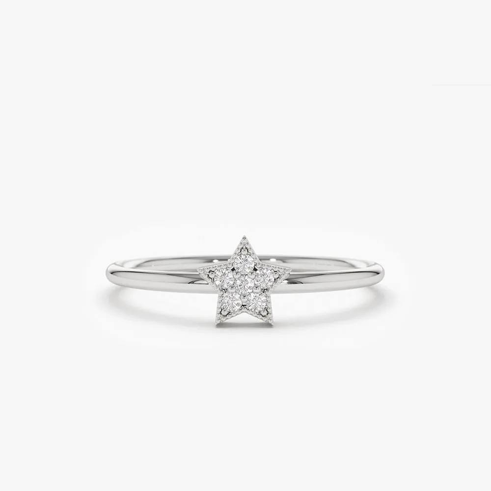 14K Gold Star Shaped Diamond Ring