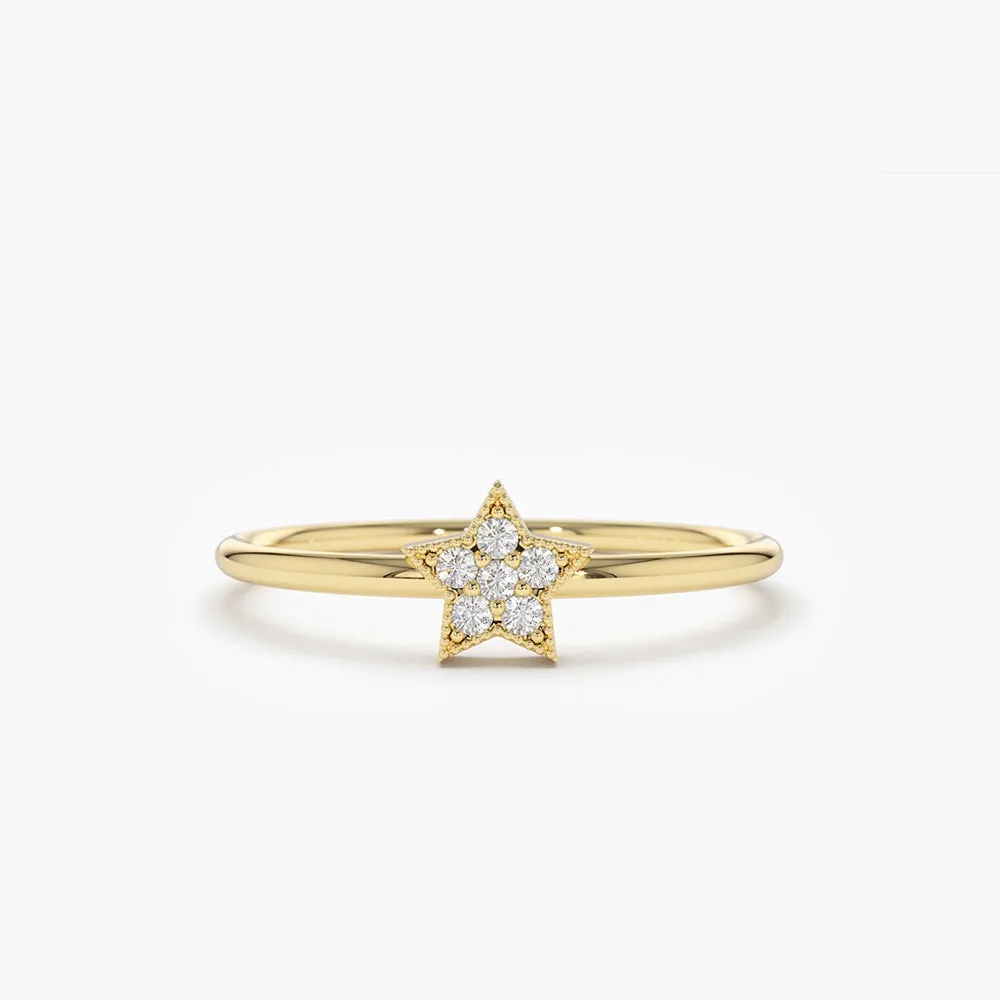 14K Gold Star Shaped Diamond Ring