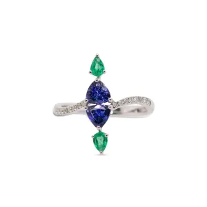 14K Marquise Tanzanite and Emerald Ring
