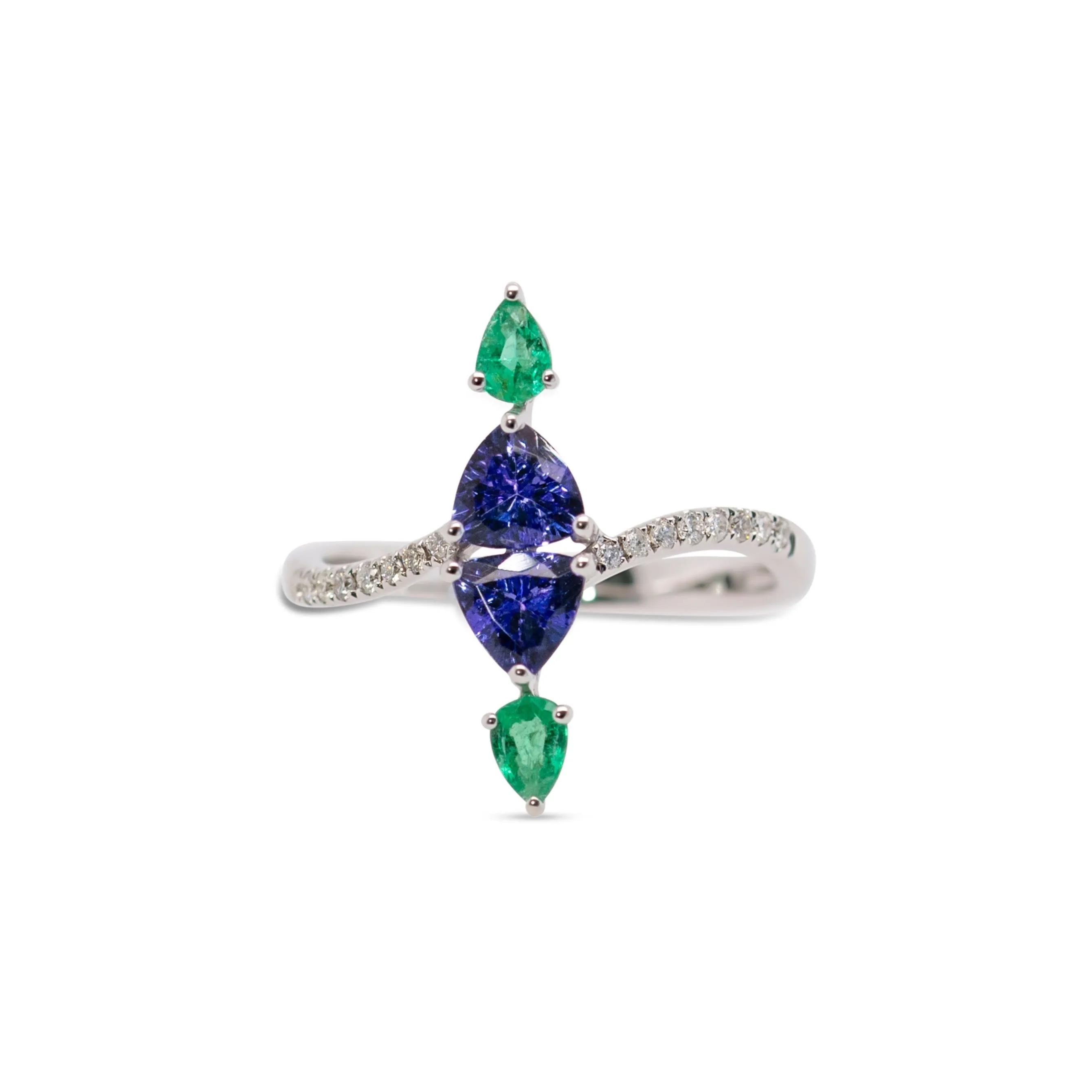 14K Marquise Tanzanite and Emerald Ring