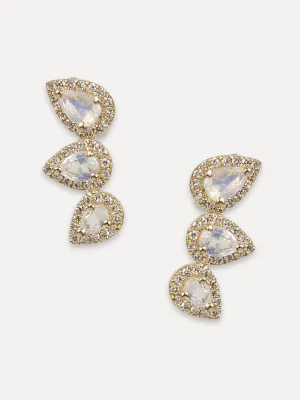 14K Moonstone Diamond Crawler Studs