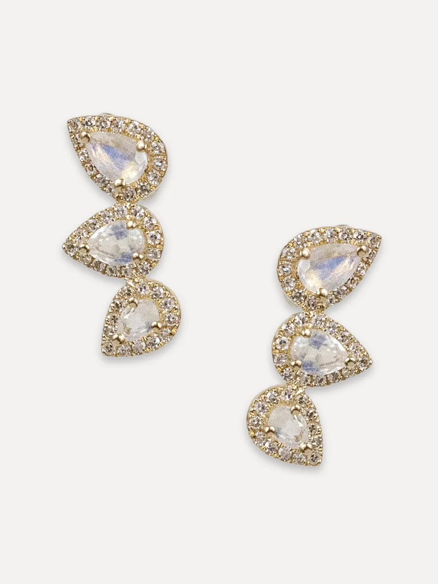 14K Moonstone Diamond Crawler Studs