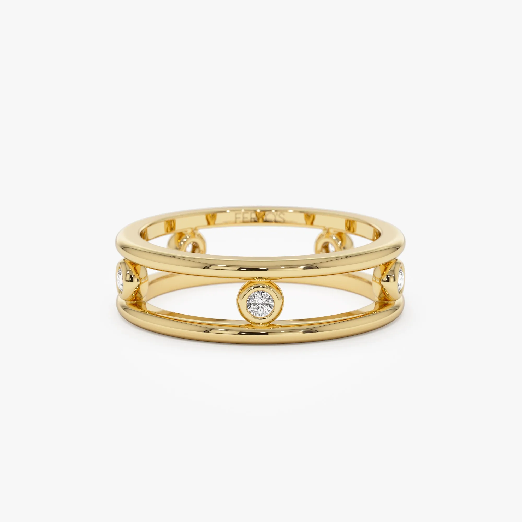 14k Natural Diamond Bezel Setting  Double Band Ring