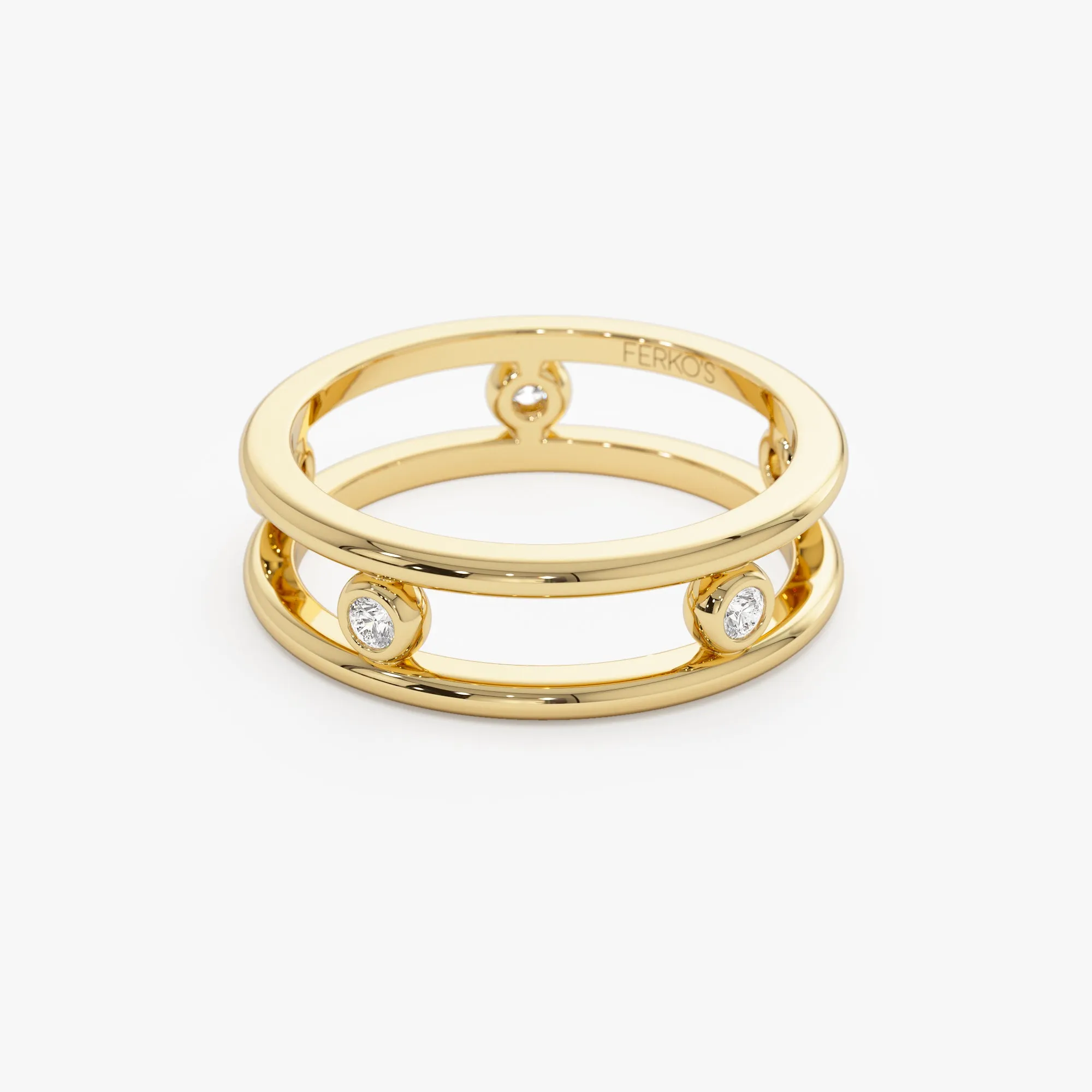 14k Natural Diamond Bezel Setting  Double Band Ring