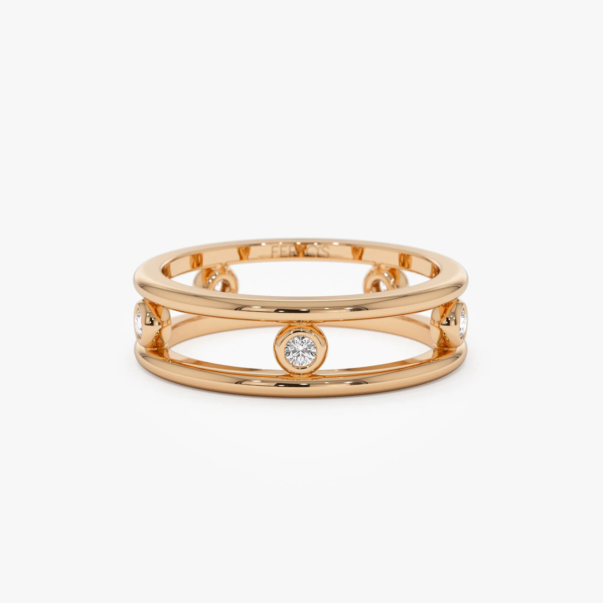 14k Natural Diamond Bezel Setting  Double Band Ring