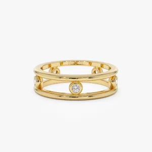 14k Natural Diamond Bezel Setting  Double Band Ring