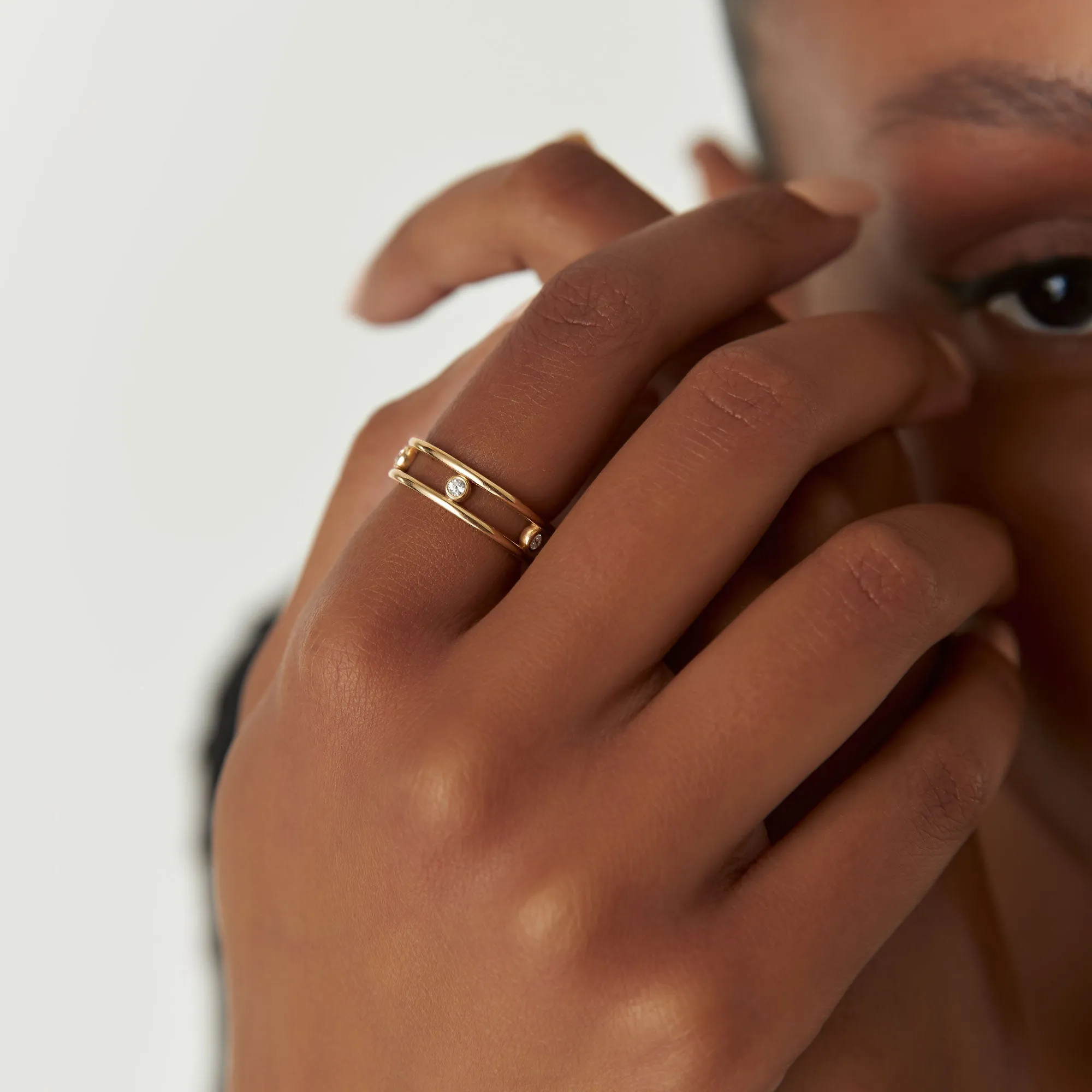 14k Natural Diamond Bezel Setting  Double Band Ring