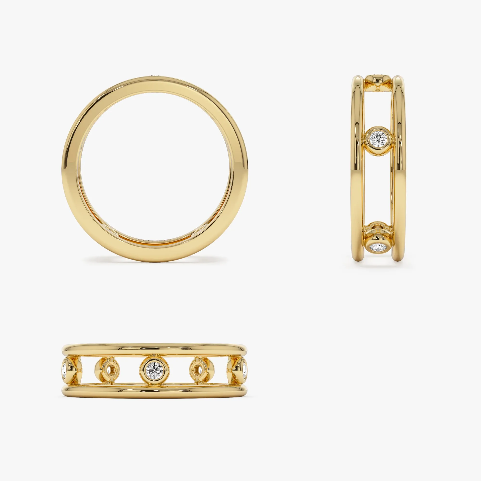 14k Natural Diamond Bezel Setting  Double Band Ring