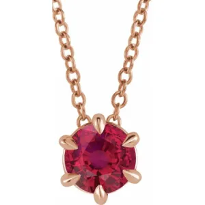 14K Rose 5 mm Lab-Grown Ruby Solitaire 16-18" Necklace