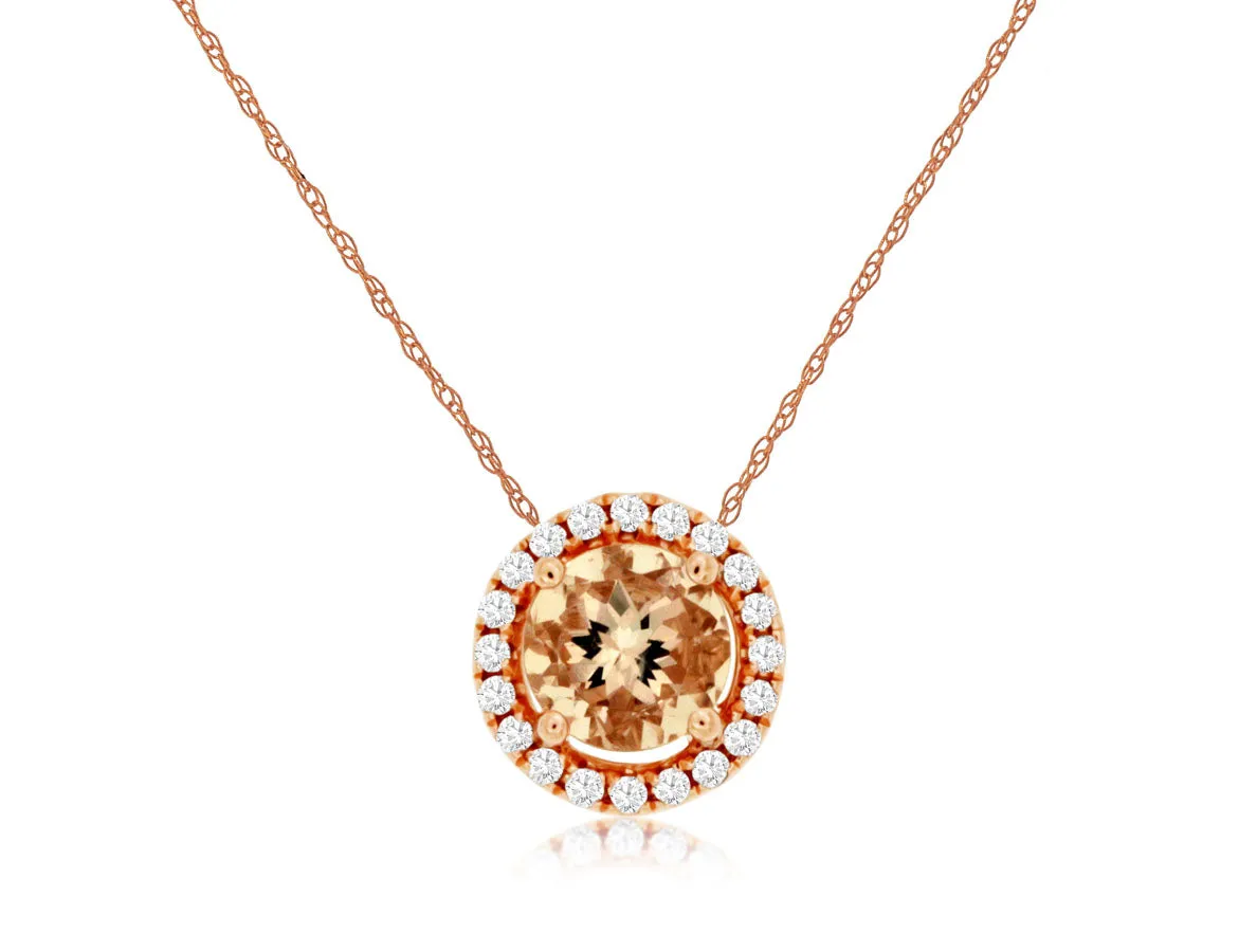 14K Rose Gold Morganite and Diamond Necklace