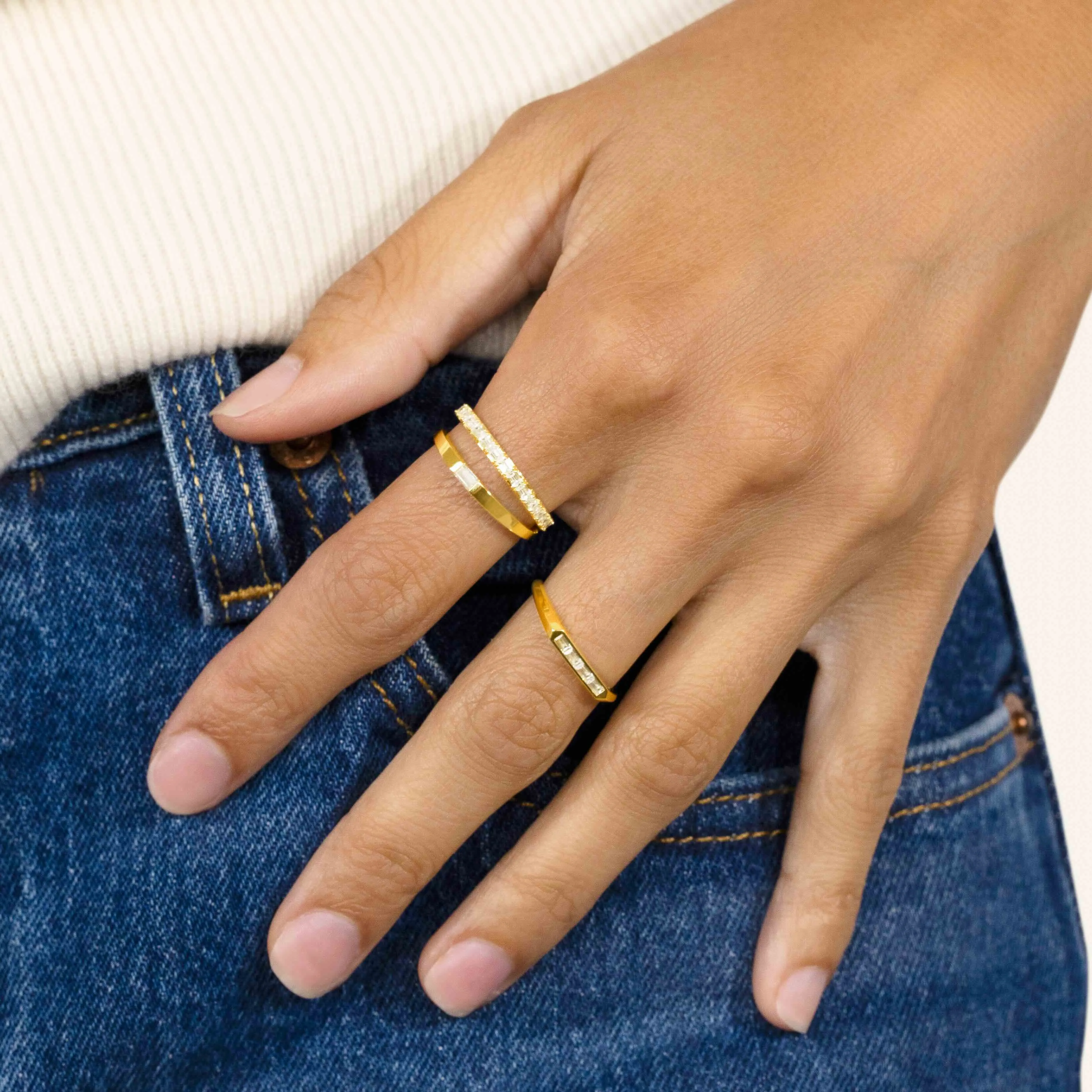 14k Solid Gold Diamond Baguette Signet Ring