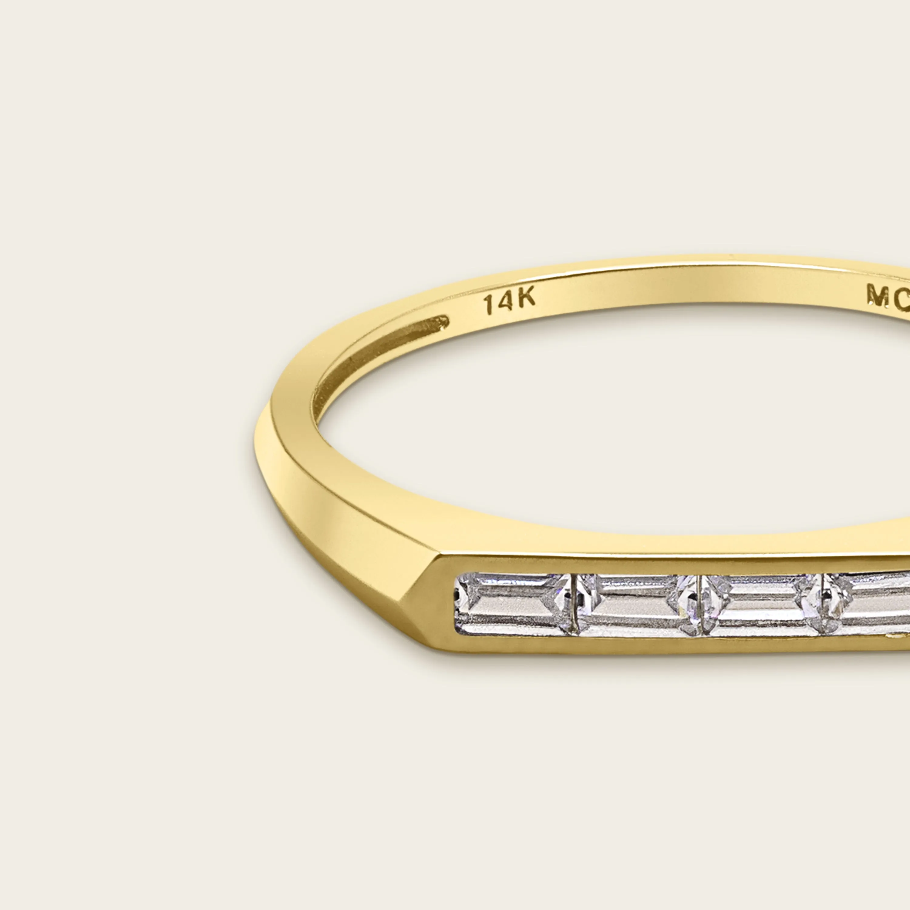 14k Solid Gold Diamond Baguette Signet Ring