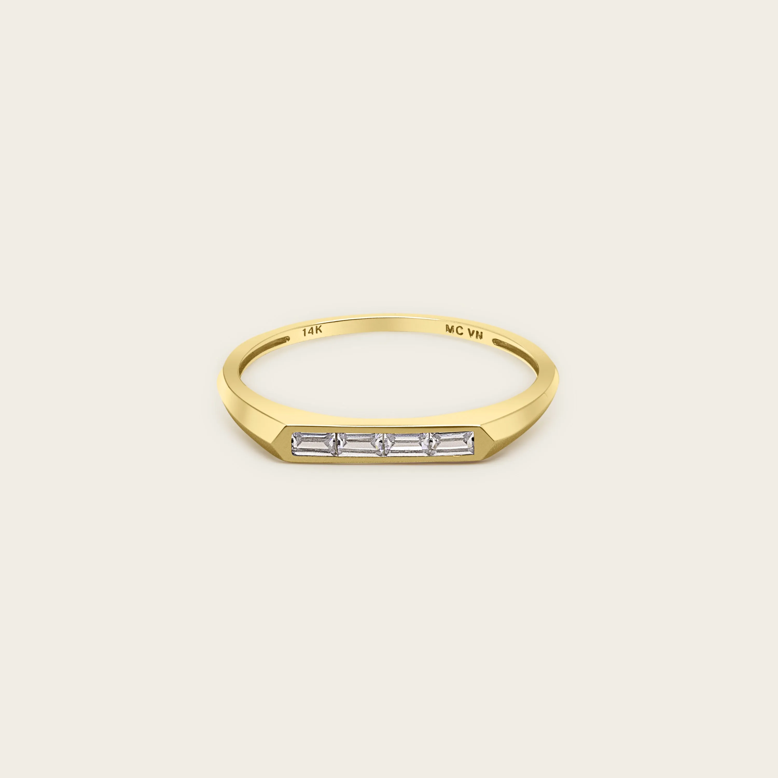 14k Solid Gold Diamond Baguette Signet Ring