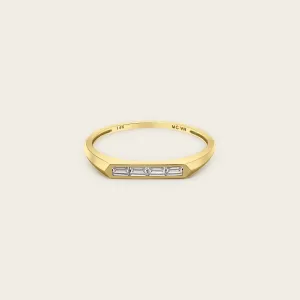14k Solid Gold Diamond Baguette Signet Ring