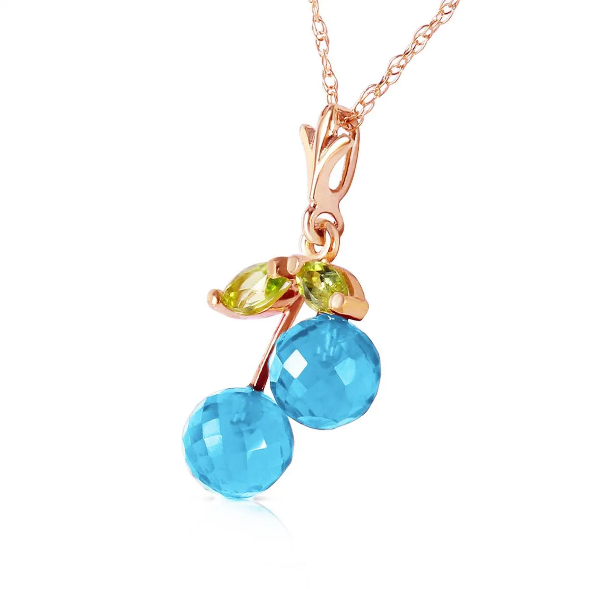 14K Solid Rose Gold Blue Topaz & Peridot Necklace Jewelry