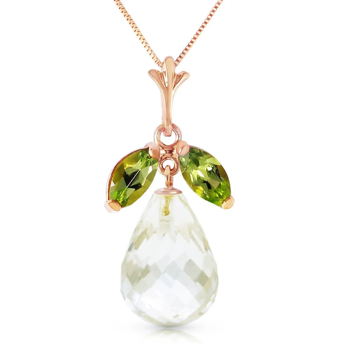 14K Solid Rose Gold Necklace w/ Natural Peridots & Rose Topaz