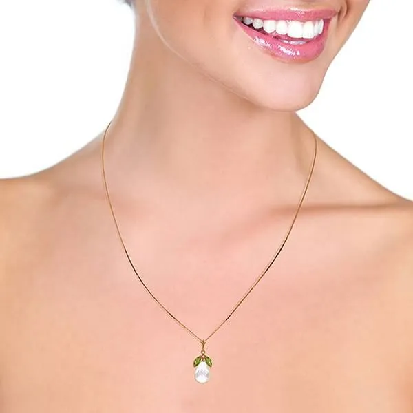 14K Solid Rose Gold Necklace w/ Natural Peridots & Rose Topaz