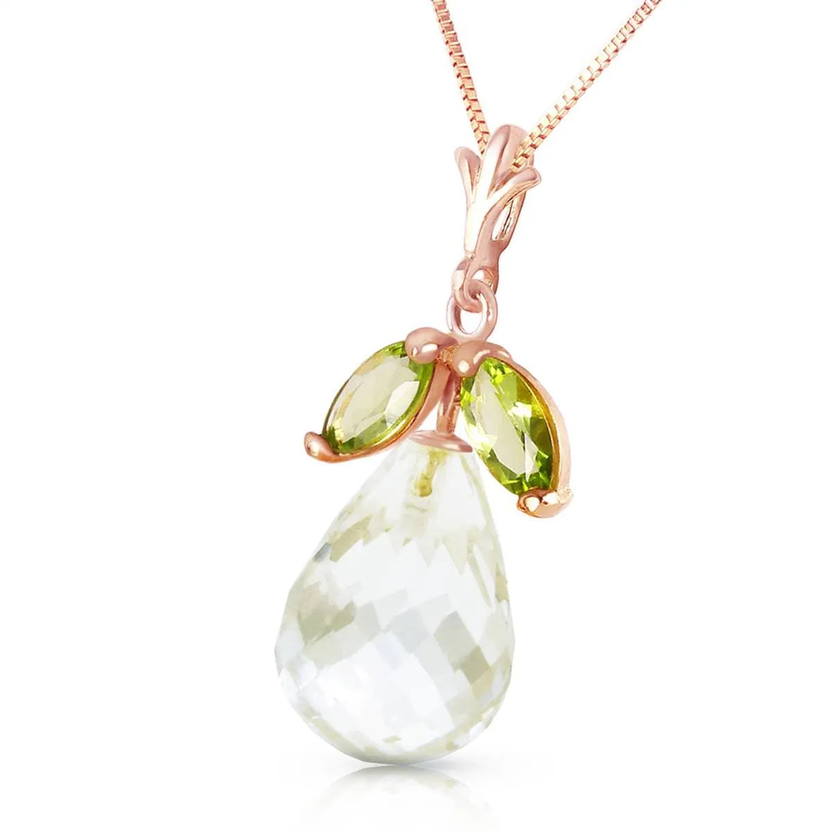 14K Solid Rose Gold Necklace w/ Natural Peridots & Rose Topaz