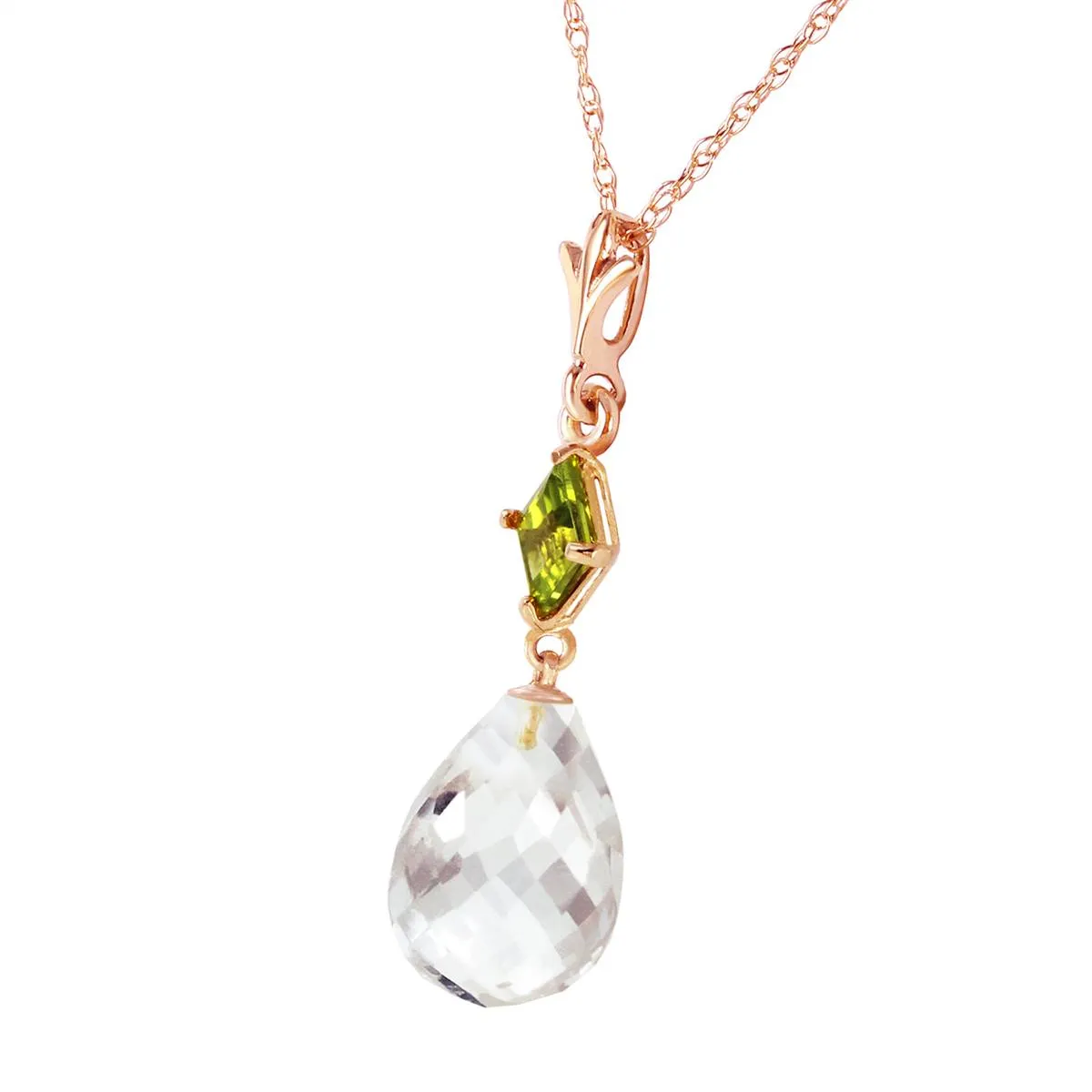 14K Solid Rose Gold Necklace w/ Peridot & Rose Topaz