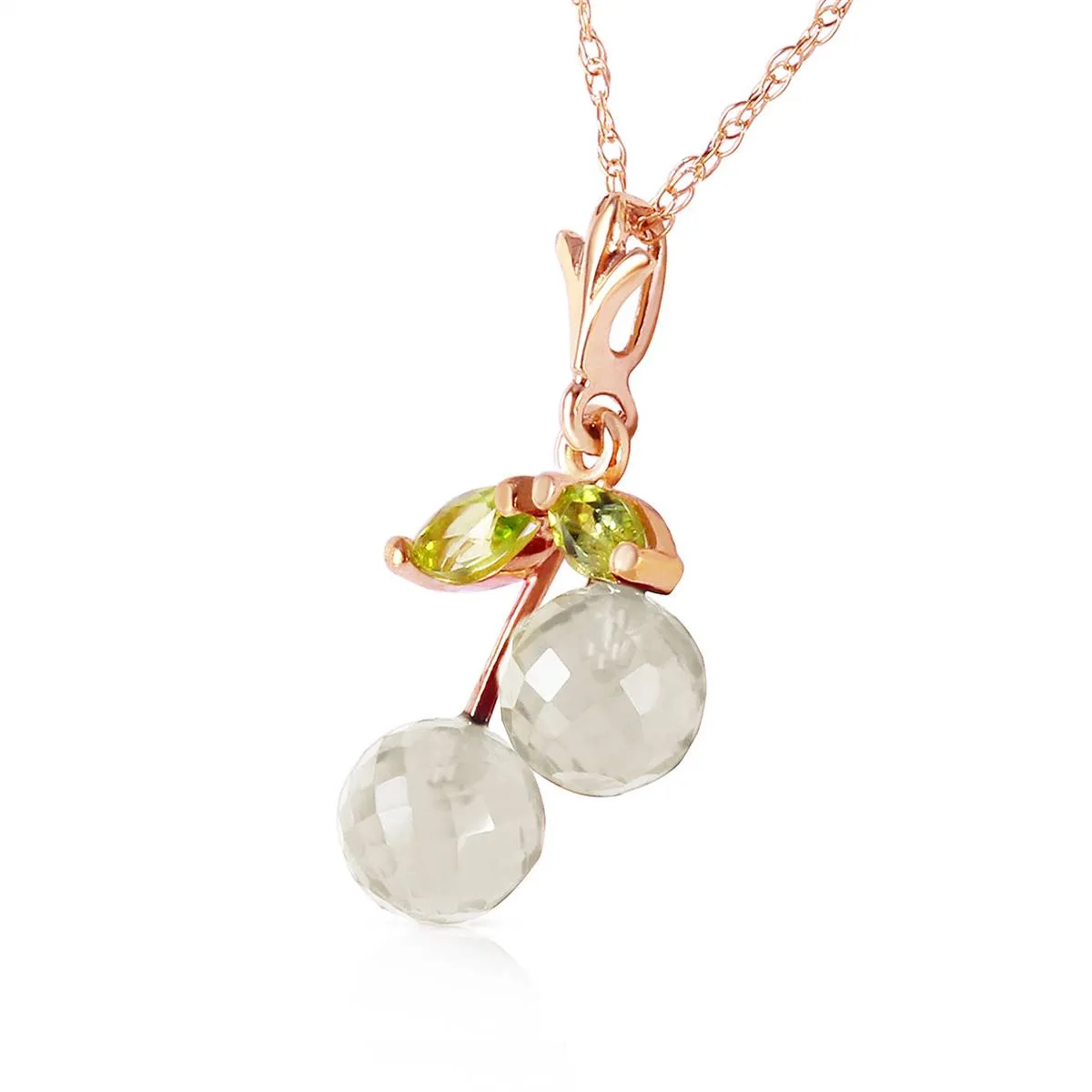 14K Solid Rose Gold Rose Topaz & Peridot Necklace Genuine