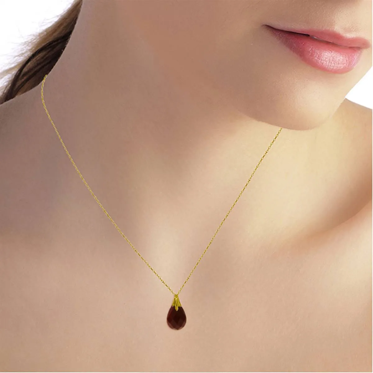 14K Solid Yellow Gold Necklace w/ Natural Diamondyed Ruby