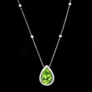 14K White Gold 7.03 Carat Peridot and Diamond Necklace