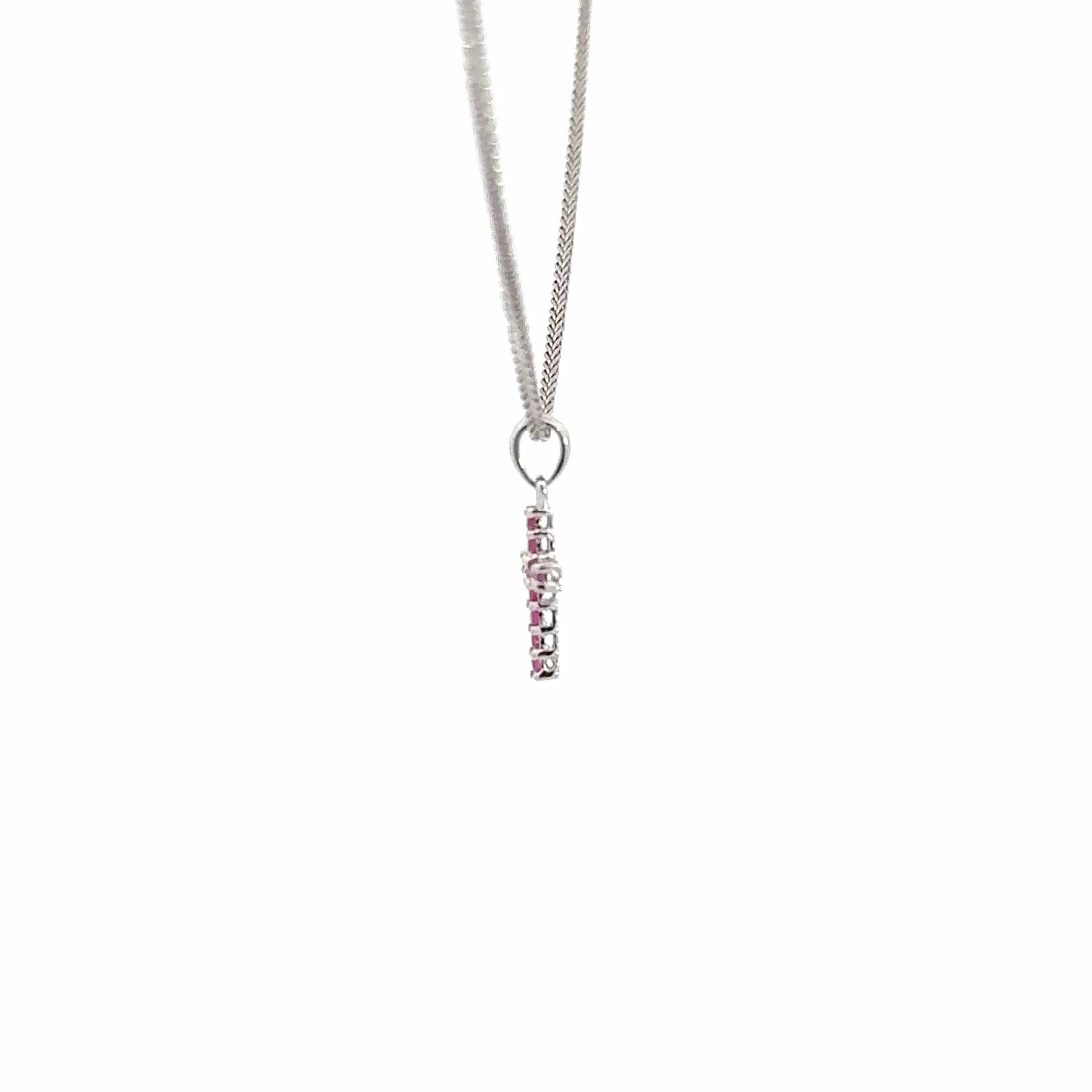 14k White Gold Natural Ruby Cross Pendant Necklace