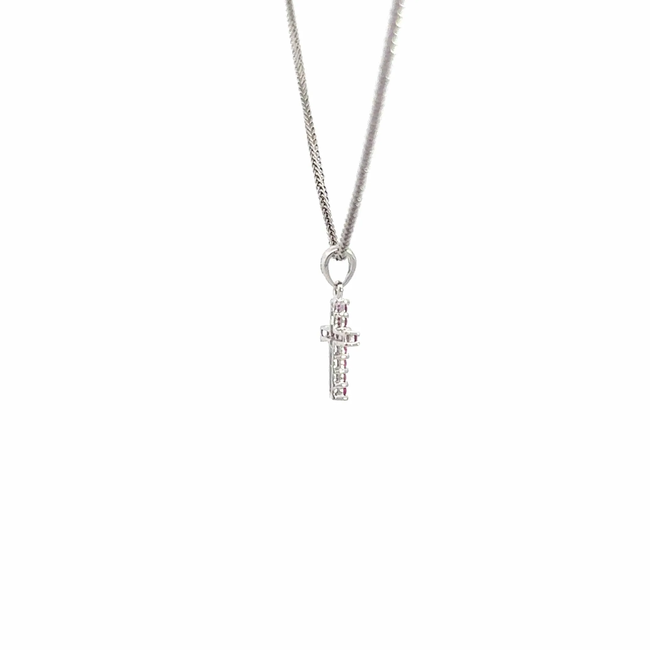 14k White Gold Natural Ruby Cross Pendant Necklace
