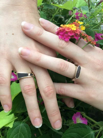 14K White Gold Signet Ring with Ironwood Inlay
