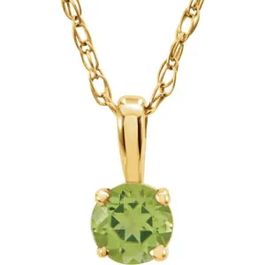 14K Yellow 3 mm Natural Peridot Youth Solitaire 14" Necklace