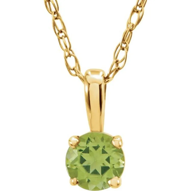 14K Yellow 3 mm Natural Peridot Youth Solitaire 14" Necklace