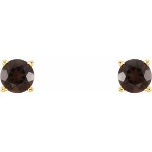 14K Yellow 4 mm Natural Smoky Quartz Stud Earrings with Friction Post