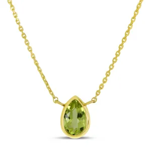 14K Yellow Gold 6x4mm Pear Shaped Peridot Birthstone Necklace