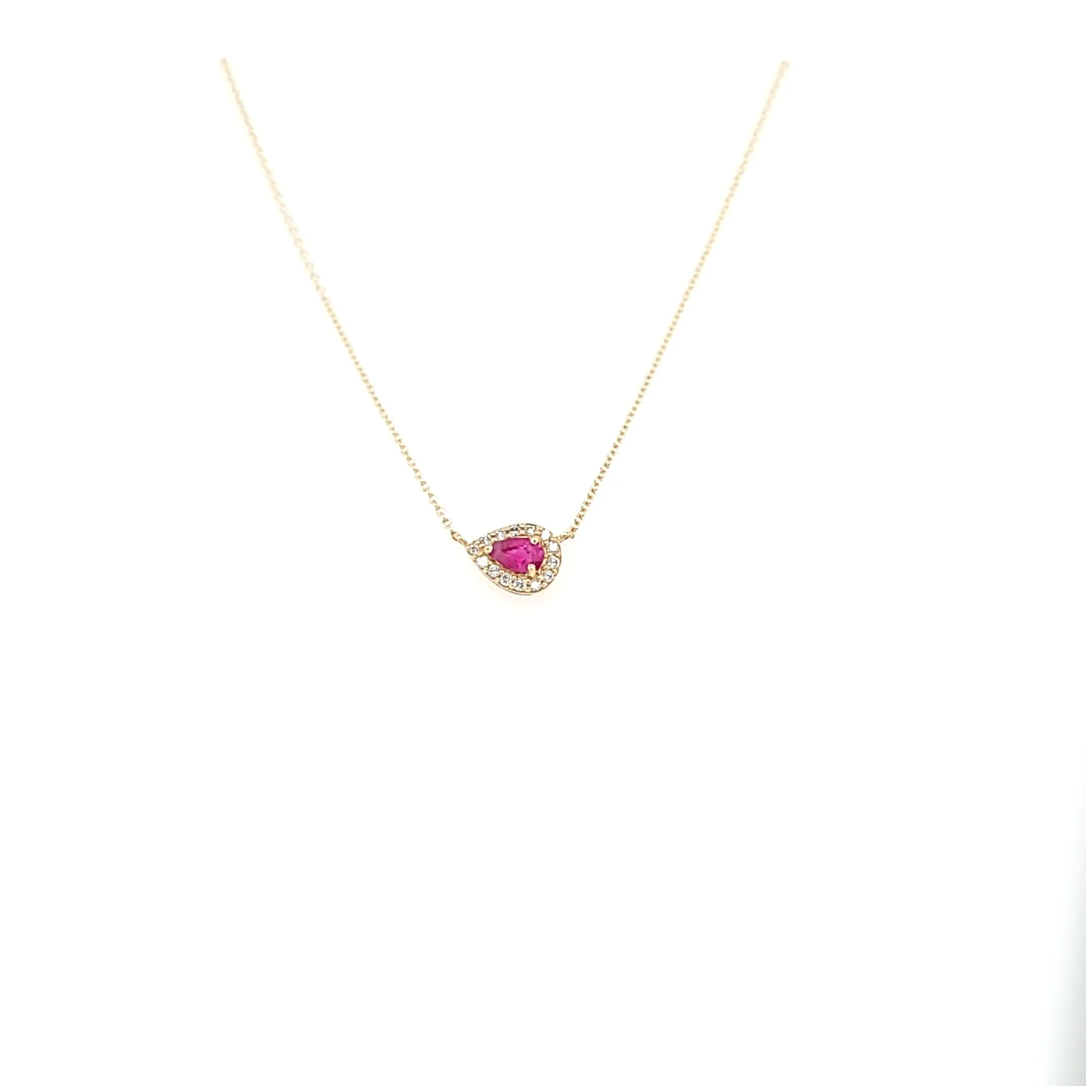 14k Yellow Gold Pear Shaped Ruby & Diamond Necklace (I3962)