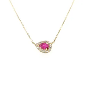 14k Yellow Gold Pear Shaped Ruby & Diamond Necklace (I3962)