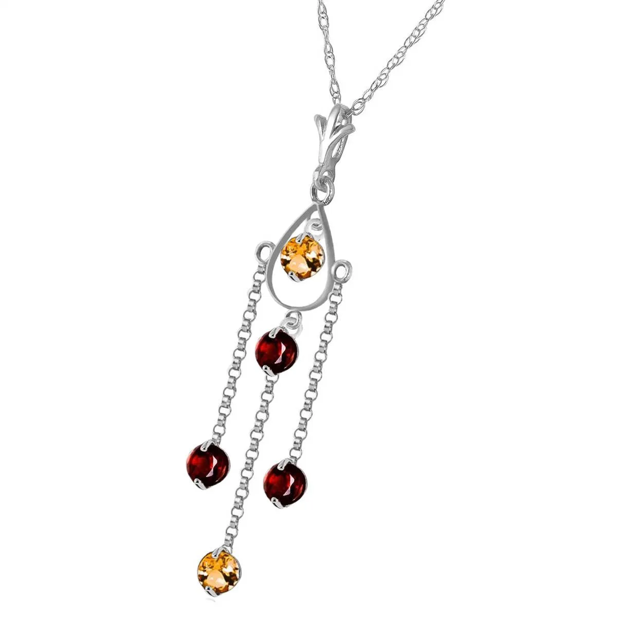 1.5 Carat 14K Solid White Gold Sweet Berry Citrine Garnet Necklace